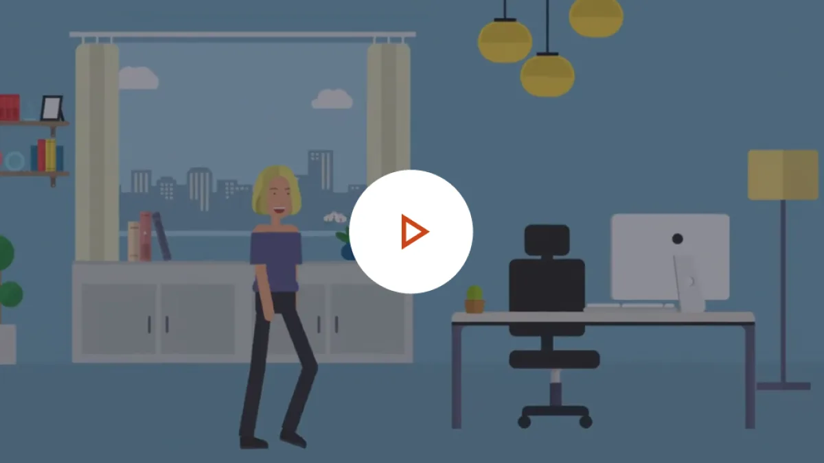 Illustration einer Frau, die zu einem Schreibtisch geht.
